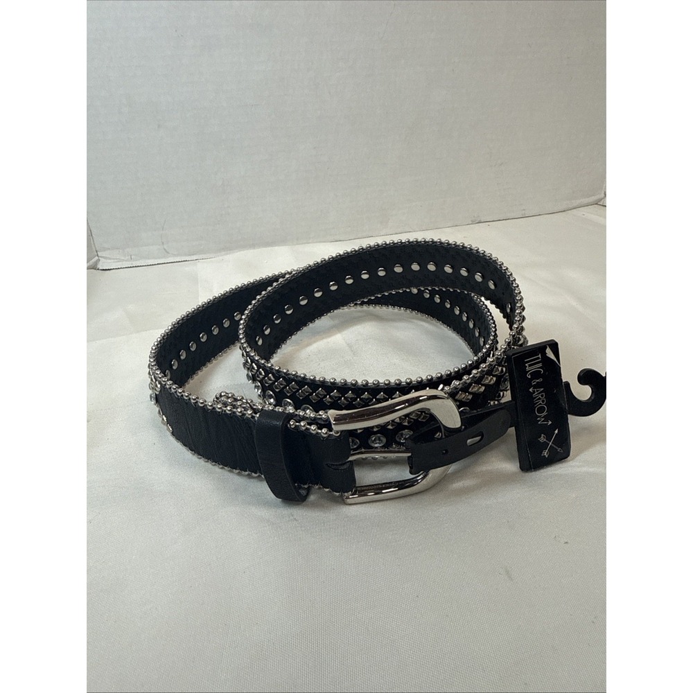 Twig & Arrow Belt Womens Black Rhinestone Western Rock Goth Moto Grunge M- NWT